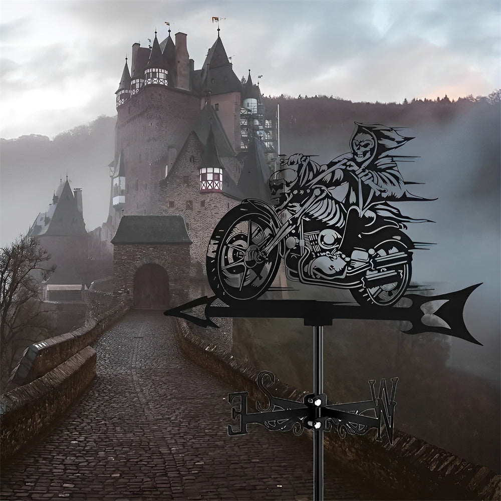 Skull Motorcycle Halloween Weathervane Stainless Steel Outdoor Decor