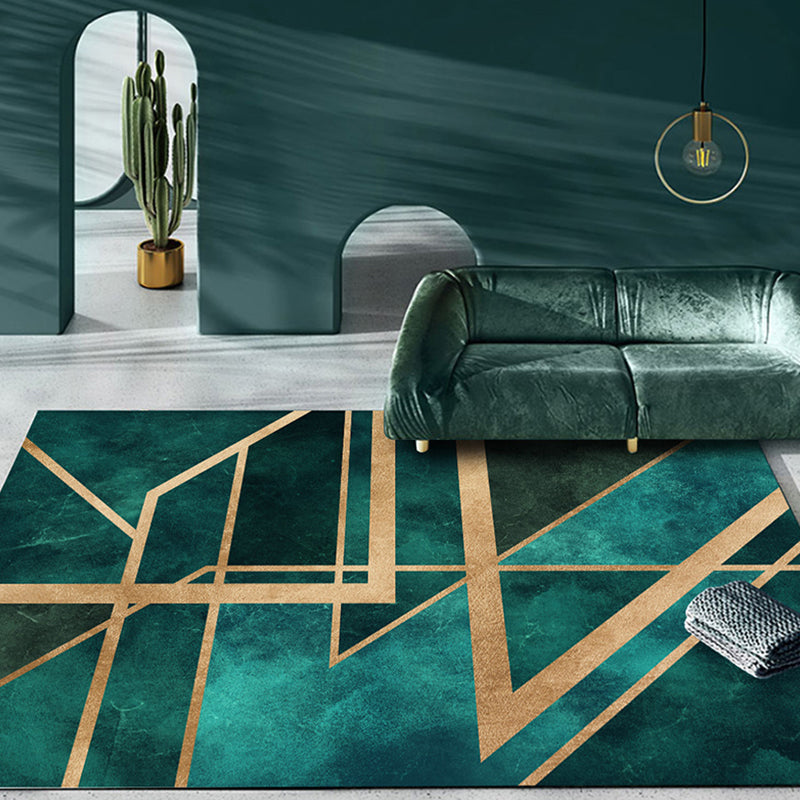 Nordic Parlor Rug Green Geometric Pattern Rug Polypropylene Washable Non-Slip Pet Friendly Carpet Black Clearhalo 'Area Rug' 'Rug' 1869867