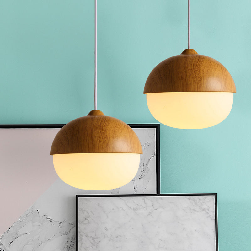 1 White Light-Colored Nut-Shaped Hanging Japanese Glass and Wood Heating Hanger for the Store