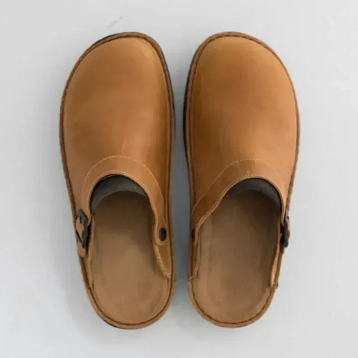 ComfortStep Men's Leather Slippers with Supportive Design