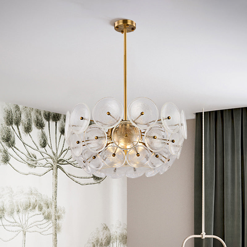 Clear Glass Disc Chandelier Lighting Triple Light Modern Hanging Lamp in Taavita Finish