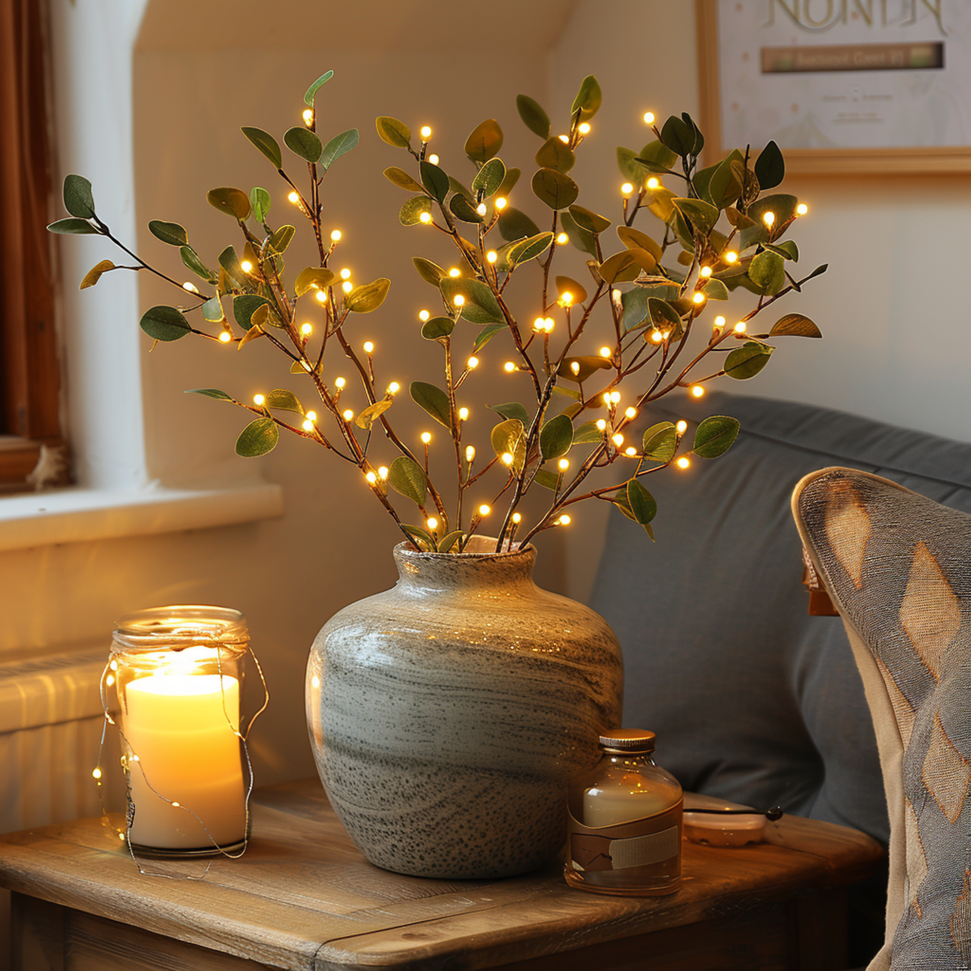 Fairy Light Olive Branch | Warm White LED & Adjustable Design | Battery Powered | 27.6 Inches Length