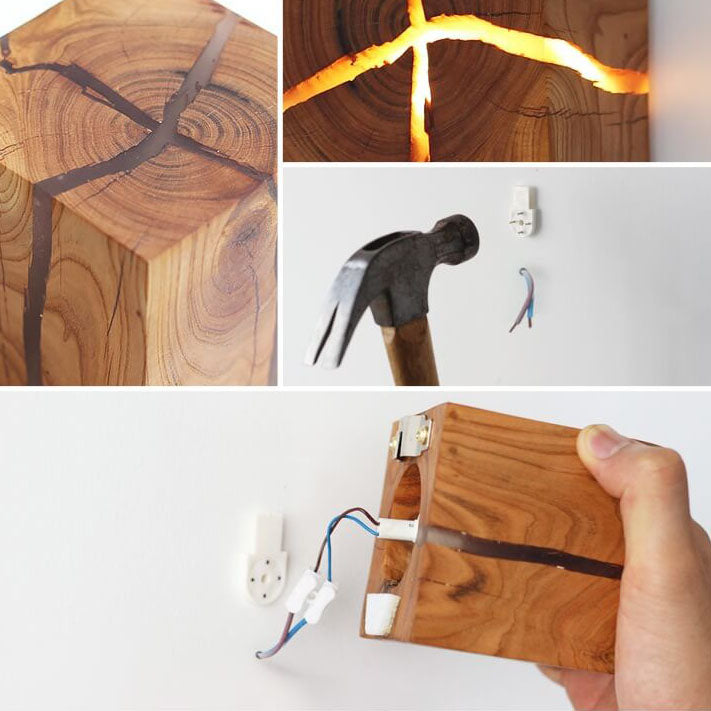 Taavita Square 1-Light Wall Lamp Made of Natural Solid Wood