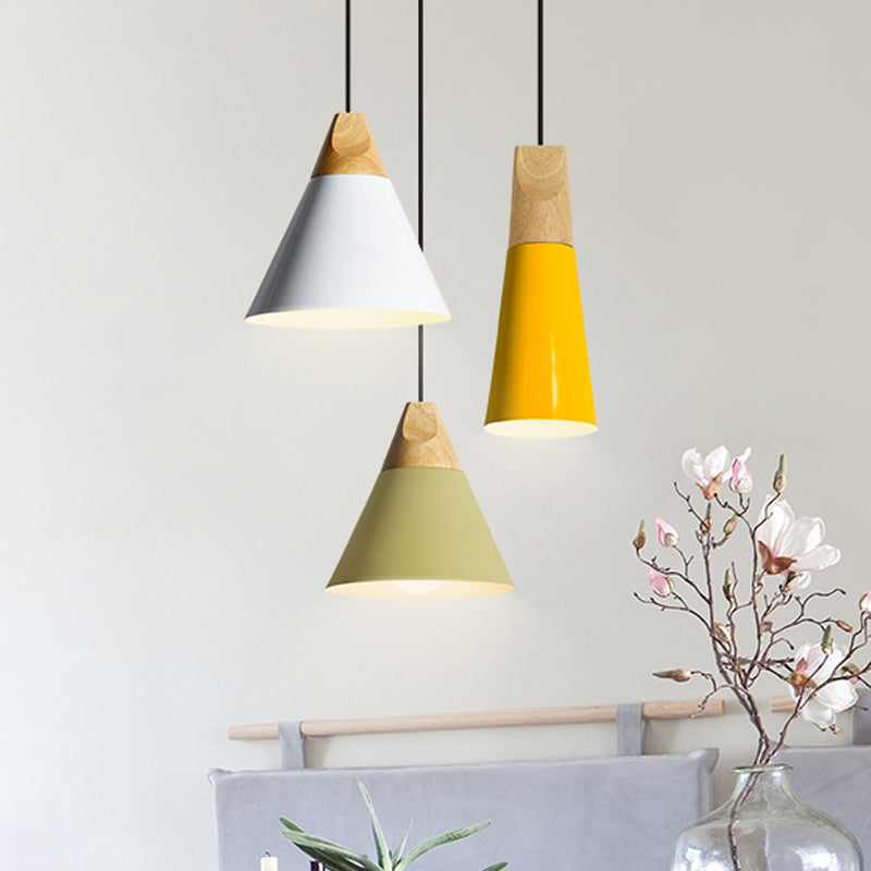Taavita Aluminium Mini Kegel Suspension Lamp Taavita Breaks Hanging Pendant Light in Black/Yellow Green/Gold and Wood