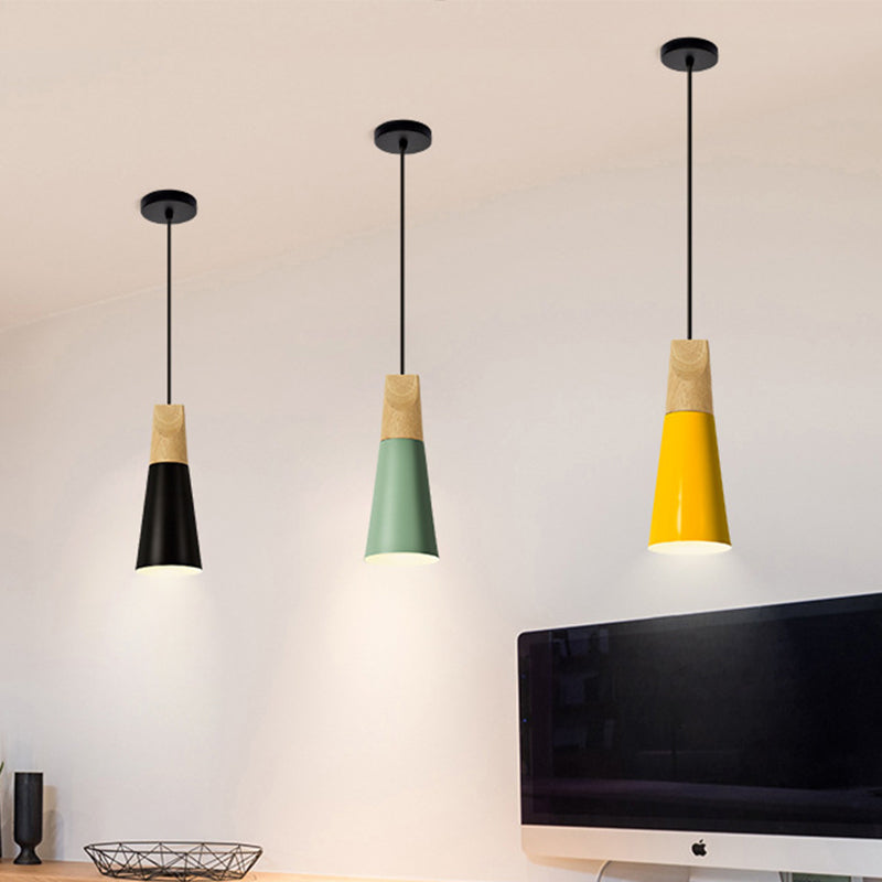Taavita Aluminium Mini Kegel Suspension Lamp Taavita Breaks Hanging Pendant Light in Black/Yellow Green/Gold and Wood