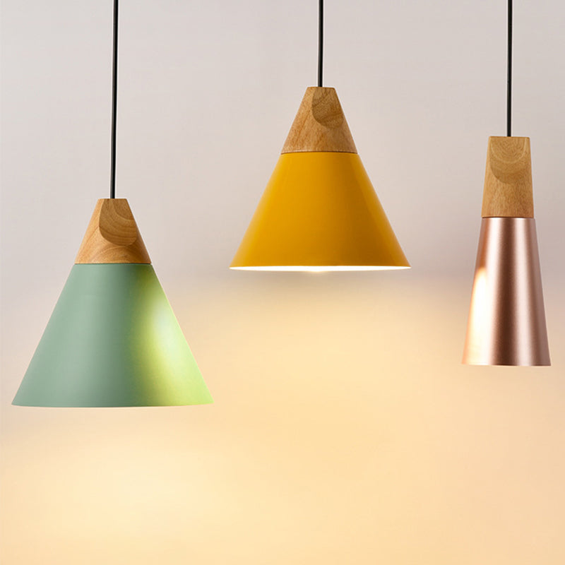 Taavita Aluminium Mini Kegel Suspension Lamp Taavita Breaks Hanging Pendant Light in Black/Yellow Green/Gold and Wood