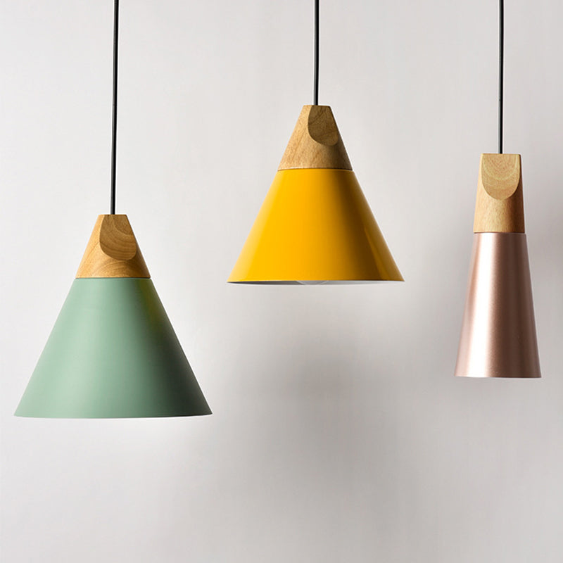 Taavita Aluminium Mini Kegel Suspension Lamp Taavita Breaks Hanging Pendant Light in Black/Yellow Green/Gold and Wood