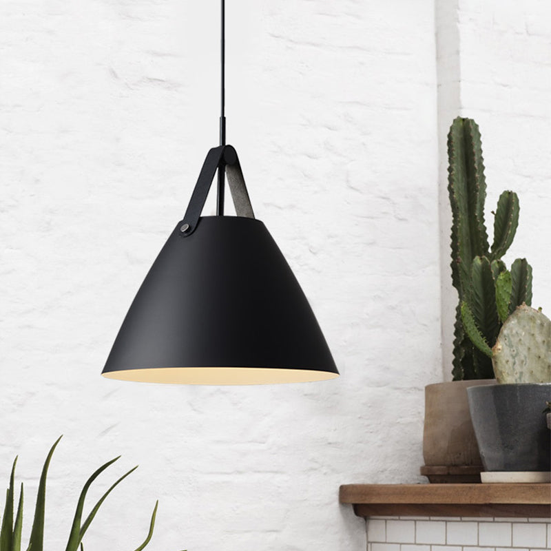 Taavita Pendulum Pendant Light Nordic 1-Light Black/Grey/White Suspension Lighting with Leather Strap, 10.5"/14" W.
