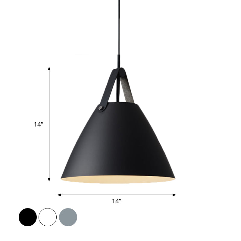 Taavita Pendulum Pendant Light Nordic 1-Light Black/Grey/White Suspension Lighting with Leather Strap, 10.5"/14" W.