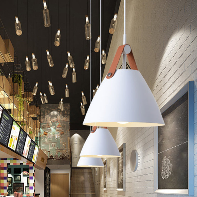 Taavita Pendulum Pendant Light Nordic 1-Light Black/Grey/White Suspension Lighting with Leather Strap, 10.5"/14" W.