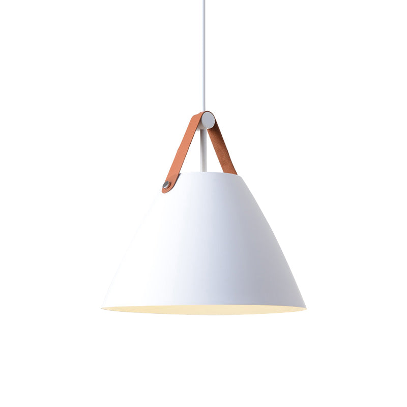 Taavita Pendulum Pendant Light Nordic 1-Light Black/Grey/White Suspension Lighting with Leather Strap, 10.5"/14" W.