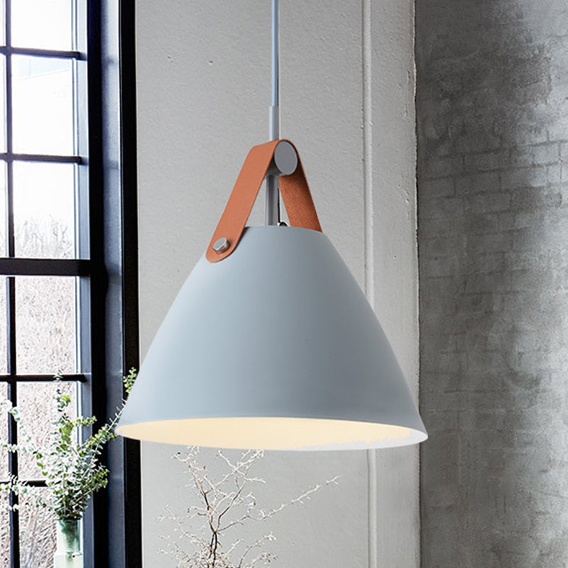 Taavita Pendulum Pendant Light Nordic 1-Light Black/Grey/White Suspension Lighting with Leather Strap, 10.5"/14" W.