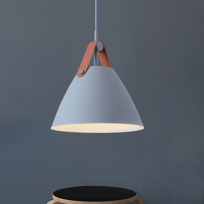 Taavita Pendulum Pendant Light Nordic 1-Light Black/Grey/White Suspension Lighting with Leather Strap, 10.5"/14" W.