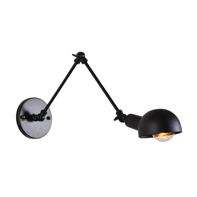 8"+8"/12"+12" W Retro Swing Arm Wall Mounted Lighting - Single-Bulb Iron Wall Lamp with Bowl Shade in Black