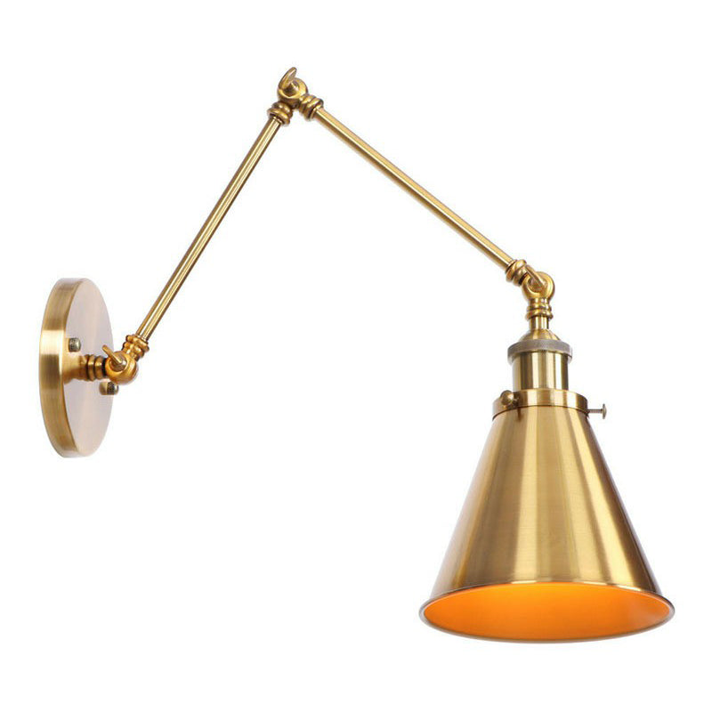 Iron Brass Task Wall Lighting Scalloped/Horn/Cone Single 6"/8" Wide Antique Wall Mounted Lamp with Swing Arm Brass 6" B Clearhalo 'Art deco wall lights' 'Cast Iron' 'Glass' 'Industrial wall lights' 'Industrial' 'Middle century wall lights' 'Modern' 'Rustic wall lights' 'Tiffany' 'Traditional wall lights' 'Wall Lamps & Sconces' 'Wall Lights' Lighting' 1918421