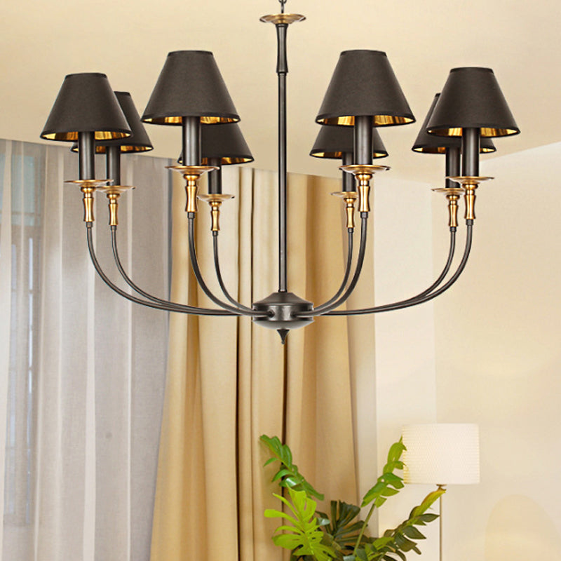 Convert Kegel-shaped Chandelier in Black/Chrome with 3/4/6 Heads and Drop Arm, Fabric Pendant