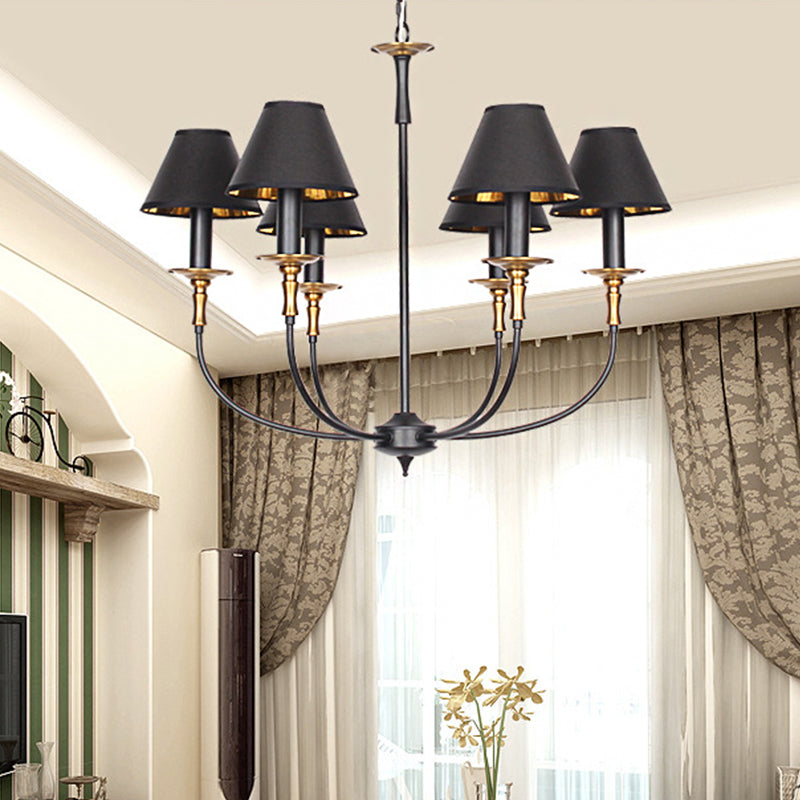 Convert Kegel-shaped Chandelier in Black/Chrome with 3/4/6 Heads and Drop Arm, Fabric Pendant