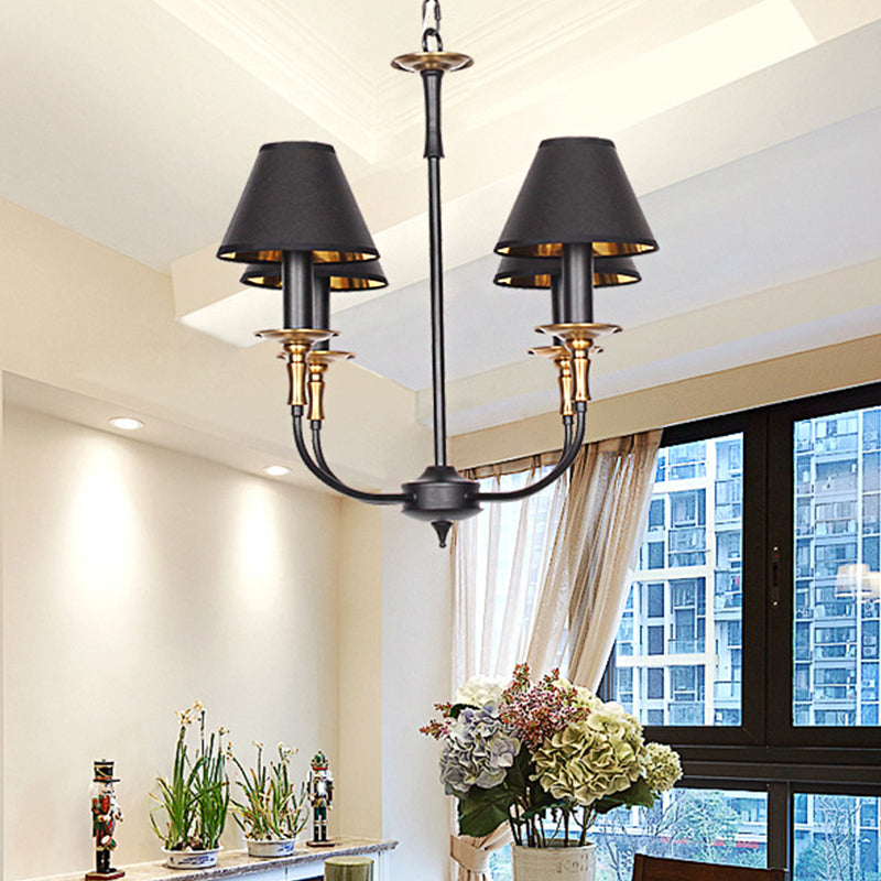 Convert Kegel-shaped Chandelier in Black/Chrome with 3/4/6 Heads and Drop Arm, Fabric Pendant