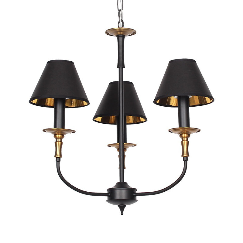 Convert Kegel-shaped Chandelier in Black/Chrome with 3/4/6 Heads and Drop Arm, Fabric Pendant