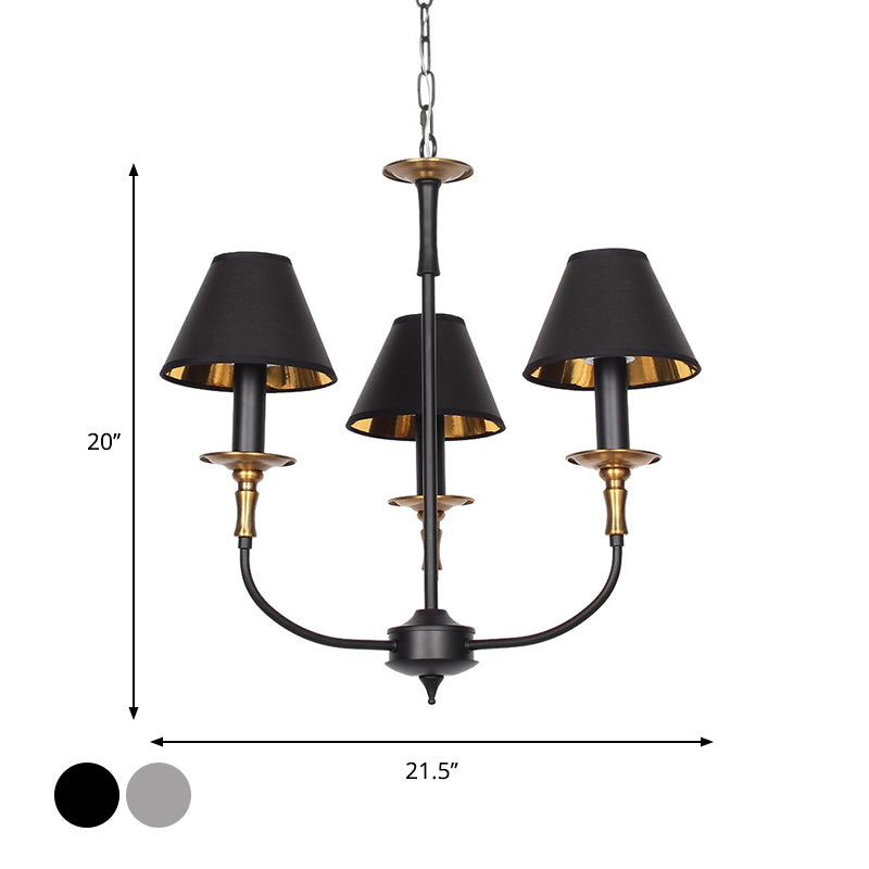 Convert Kegel-shaped Chandelier in Black/Chrome with 3/4/6 Heads and Drop Arm, Fabric Pendant