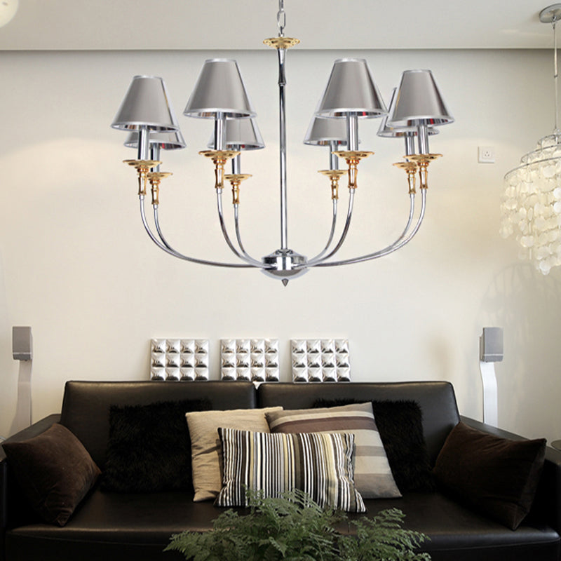 Convert Kegel-shaped Chandelier in Black/Chrome with 3/4/6 Heads and Drop Arm, Fabric Pendant