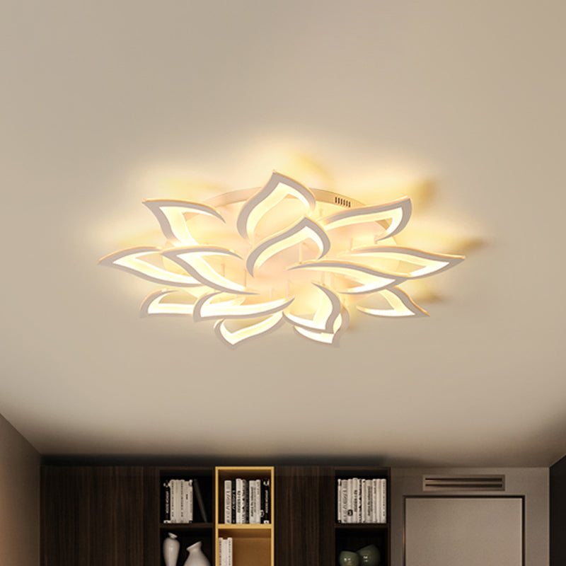 Floral Office Semi Mount Lighting Acrylic 5/10/14 Bulbs Modernist Ceiling Flush Light in Warm/White Light 14 White Clearhalo 'Ceiling Lights' 'Close To Ceiling Lights' 'Close to ceiling' 'Semi-flushmount' Lighting' 1935358