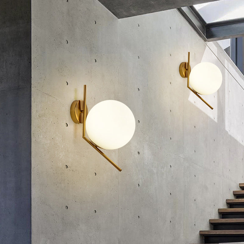 Gold Mini Globe Wall Sconce Light Simple 1-Light Opaline Glass Wall Mount Fixture for Bedroom Gold A Clearhalo 'Cast Iron' 'Glass' 'Industrial' 'Modern wall lights' 'Modern' 'Tiffany' 'Traditional wall lights' 'Wall Lamps & Sconces' 'Wall Lights' Lighting' 1936598