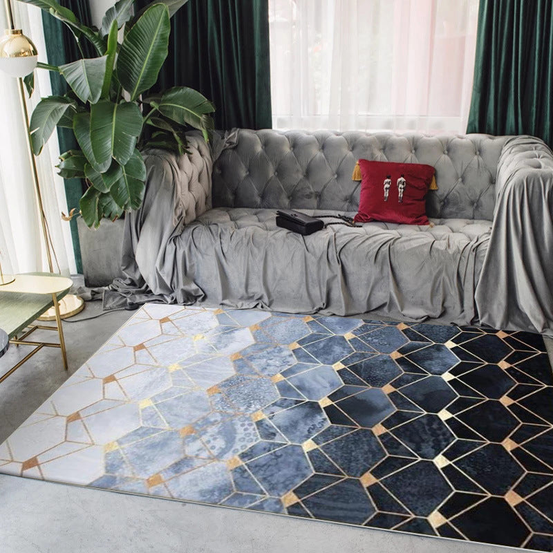 Blue Bedroom Rug Modern Geometric Hexagon Pattern Area Rug Polyester Machine Washable Carpet Clearhalo 'Area Rug' 'Modern' 'Rugs' Rug' 1947197