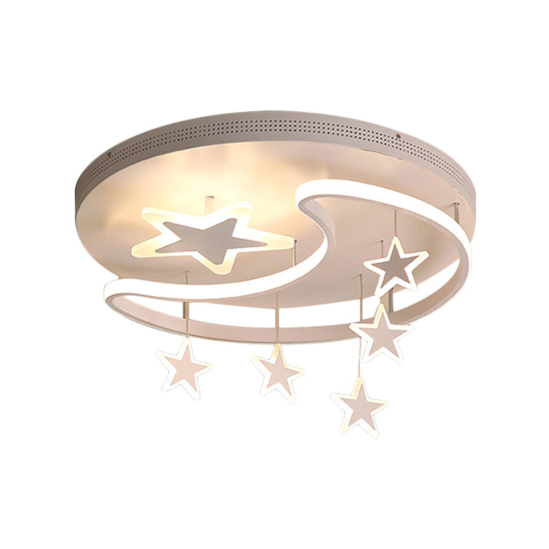 Taavita Moon and Star Acrylic Flush Mount Ceiling Light Fixture for Kindergarten - Available in White Pink with LED Bulb Included, Size: 16.5" & 20.5"