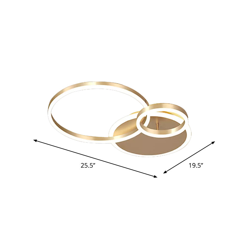 Interlocking Ring Modern 3/5 Tiered Flushmount Metal LED Semi Flush Mount Ceiling Lamp in Gold, Warm/White Light
