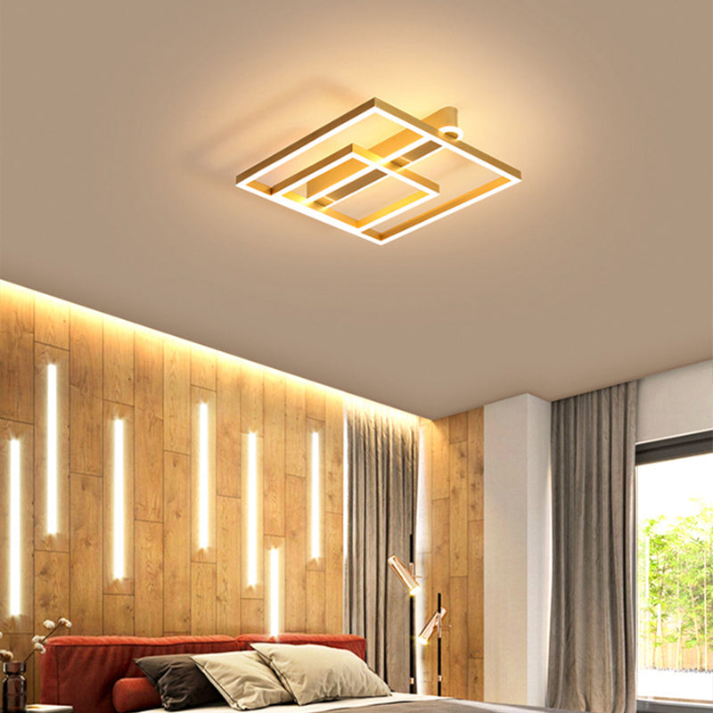 Taavita Square Frame Ceiling Flushmount Light with Simple Gold/Coffee Finish LED for Bedroom - Modern Design