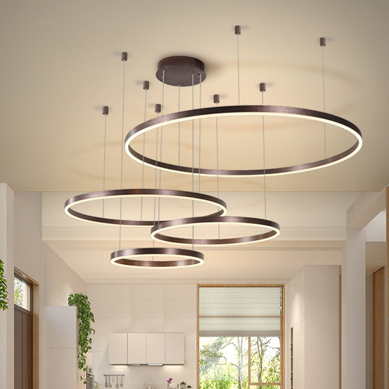 Metal Bubble Ring Chandelier Novelty Minimalist 4-Light LED Suspension Light in Black/Gold/Coffee Clearhalo 'Ceiling Lights' 'Chandeliers' 'Modern Chandeliers' 'Modern' Lighting' 1969330