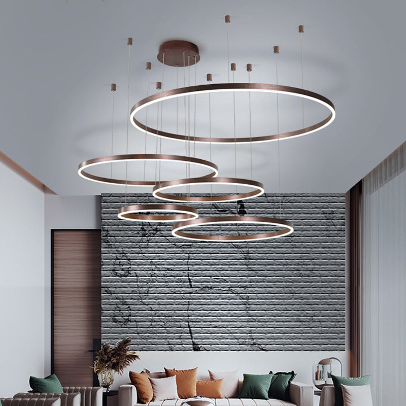 Taavita Metal Bubble Ring Chandelier Minimalist 4-Light LED Suspension Light in Black/Gold/Coffee - Modern Design, Including Bulb, Round Canopy, 220V-240V & 110V-120V