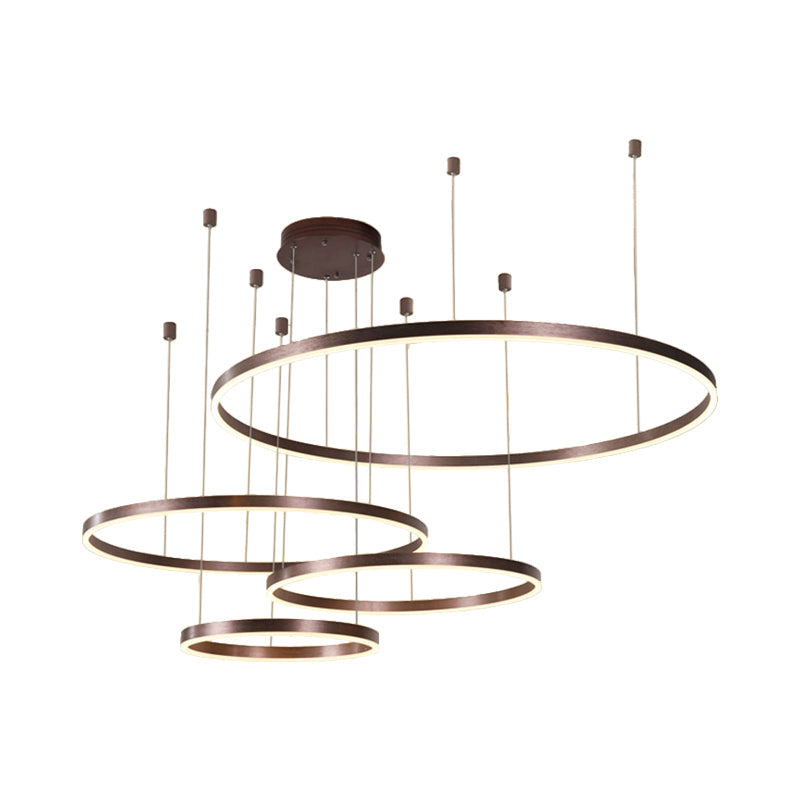 Taavita Metal Bubble Ring Chandelier Minimalist 4-Light LED Suspension Light in Black/Gold/Coffee - Modern Design, Including Bulb, Round Canopy, 220V-240V & 110V-120V