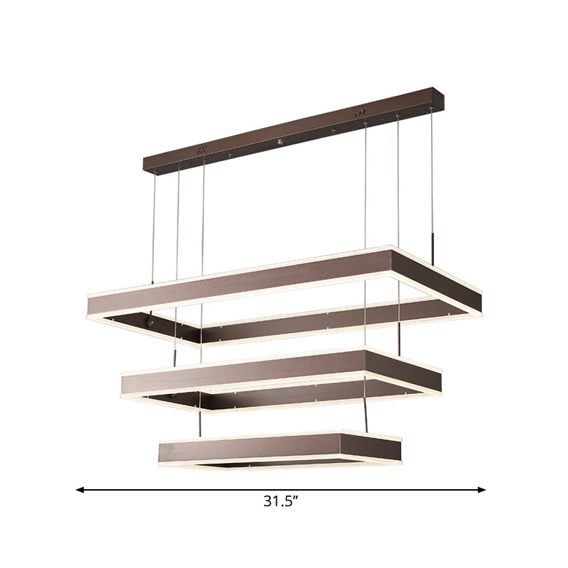 Taavita LED Ceiling Light Coffee 2/3/4 Tiered Rectangle Hanging Chandelier with Acrylic Shade