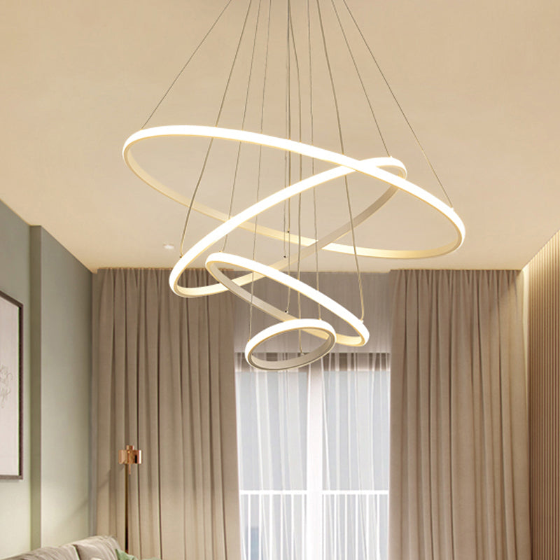 3/4-Tier LED Pendant Chandelier Minimalist Acrylic Hanging Ceiling Light for Living Room in White/Coffee