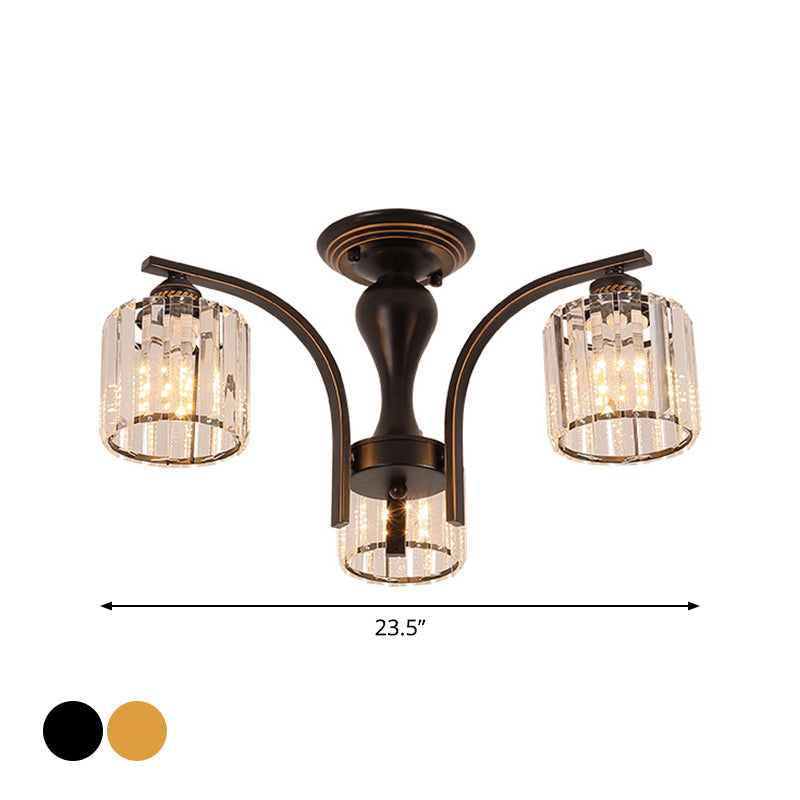 Taavita 3/6 Heads Cylinder/Flower Ceiling Light Semi Flush Chandelier for Dining Room Rural Black/Gold White Glass/Clear Crystal