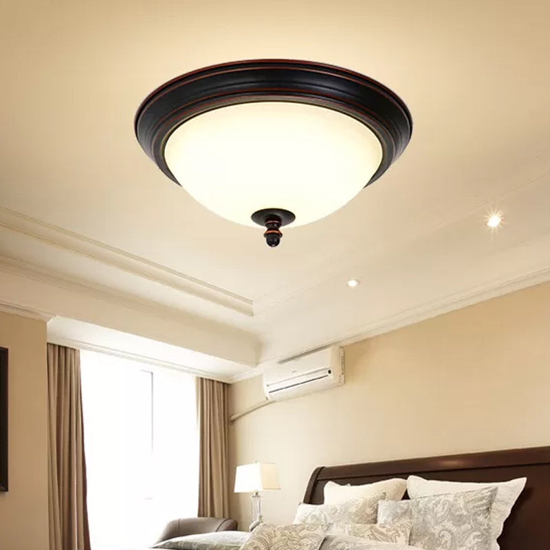 Taavita Bowl Shaped LED Flush Mount Ceiling Lighting - Minimalist Black/Bronze/Dark Coffee Milk Glass Fixture, 15"/19.5" Wide