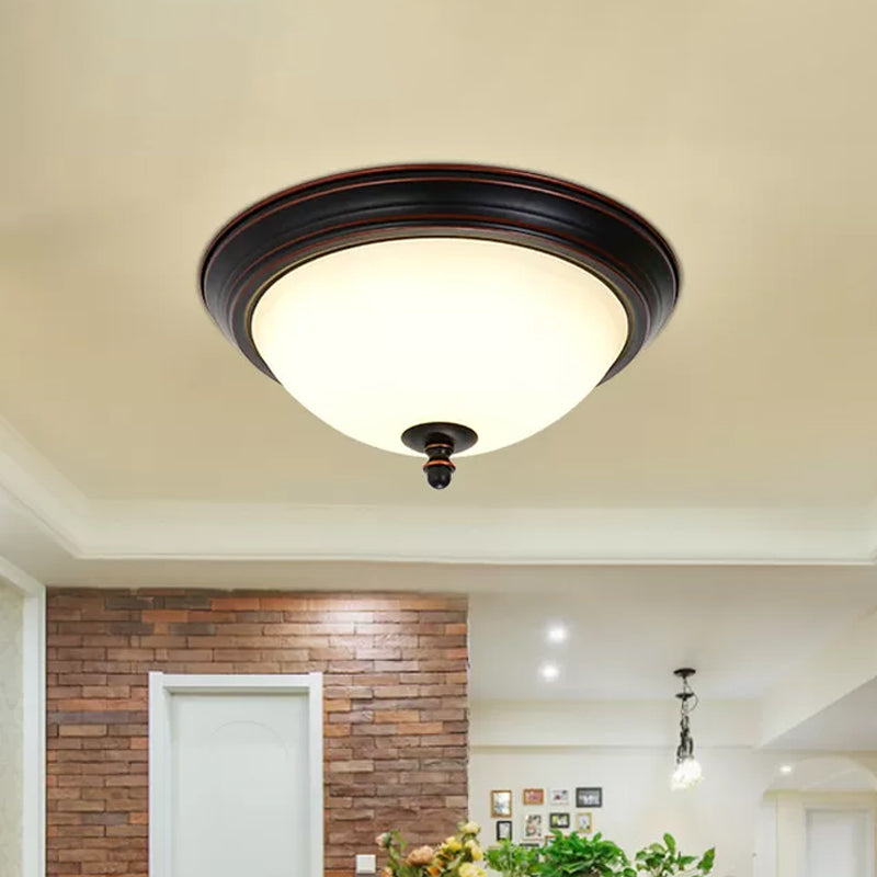Taavita Bowl Shaped LED Flush Mount Ceiling Lighting - Minimalist Black/Bronze/Dark Coffee Milk Glass Fixture, 15"/19.5" Wide