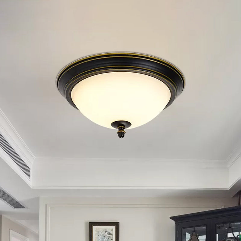 Bowl Shaped LED Ceiling Lighting Minimalist Black/Bronze/Dark Coffee Milk Glass Flush Mount Fixture, 15"/19.5" Wide Black Clearhalo 'Ceiling Lights' 'Close To Ceiling Lights' 'Close to ceiling' 'Flush mount' Lighting' 1972180