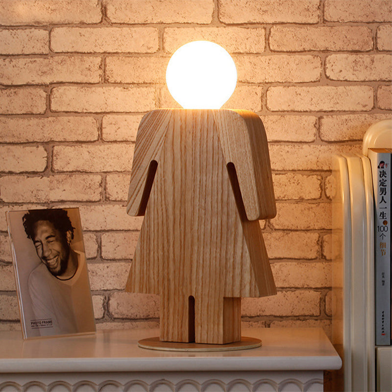 People Study Room Desk Light Wood 1 Head Modern Plug In Desk Lamp in Beige Wood Boy Clearhalo 'Lamps' 'Table Lamps' Lighting' 198078