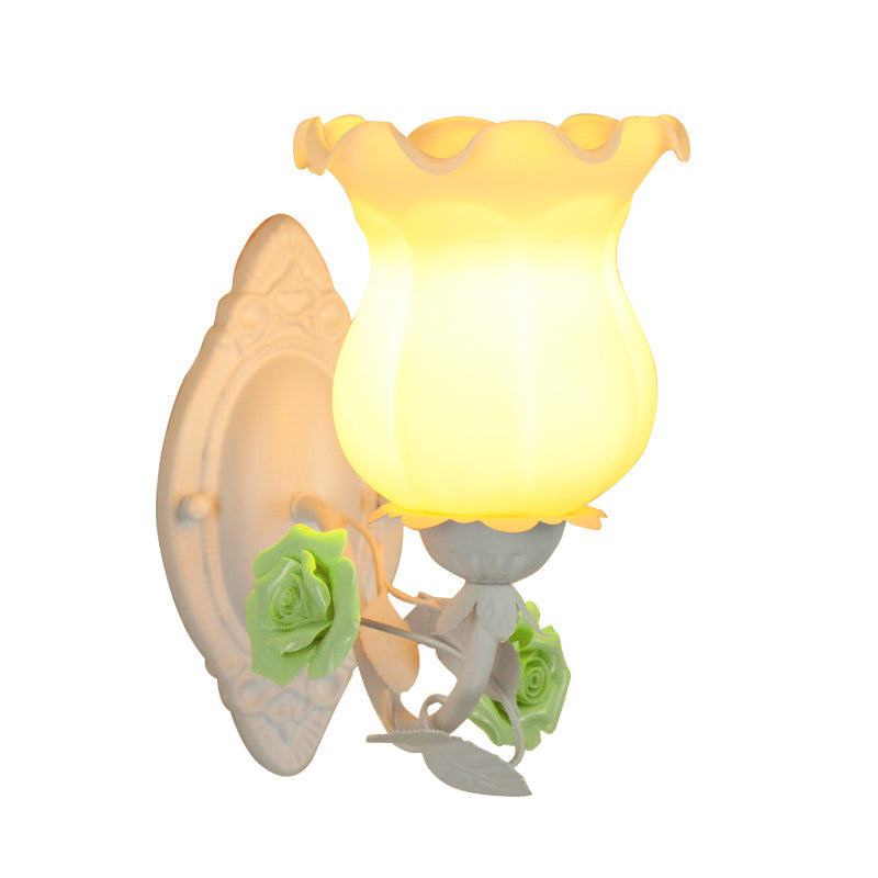 Taavita 1 Light Wall Lamp American Garden with Frosted White Glass Flowers Wall Mounted Light