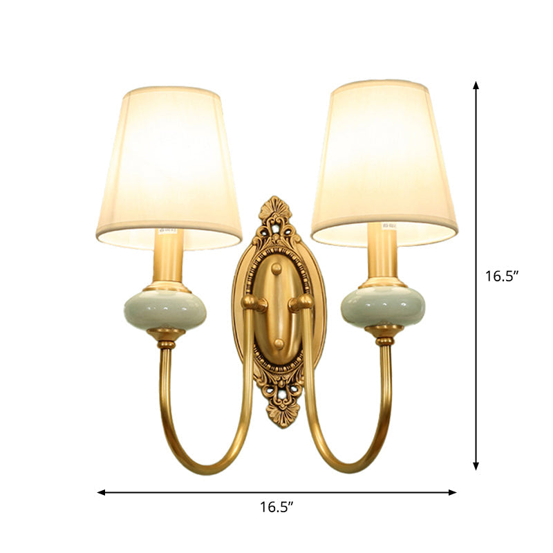 Gold Swoop Arm Wall Light Traditional Metal 1/2-Head Gold Sconce Lamp with Cone Shade and Faux Jade Decor Clearhalo 'Wall Lamps & Sconces' 'Wall Lights' Lighting' 1982766