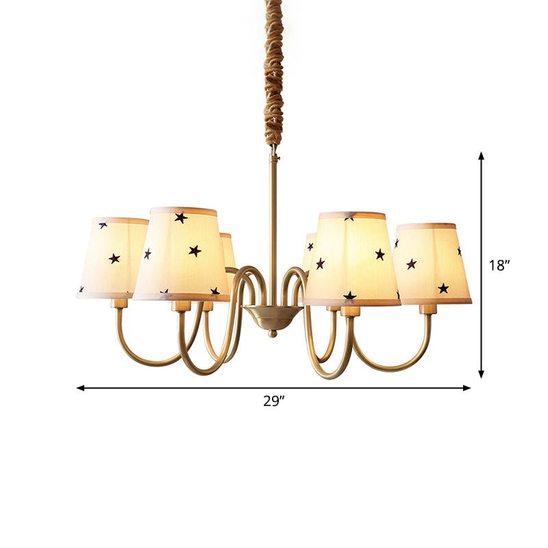 Taavita Patterned Fabric Conical Chandelier Rustic 3/5/6 Lights Bedroom Ceiling Hanging Lamp in Gold