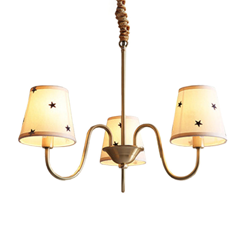 Taavita Patterned Fabric Conical Chandelier Rustic 3/5/6 Lights Bedroom Ceiling Hanging Lamp in Gold