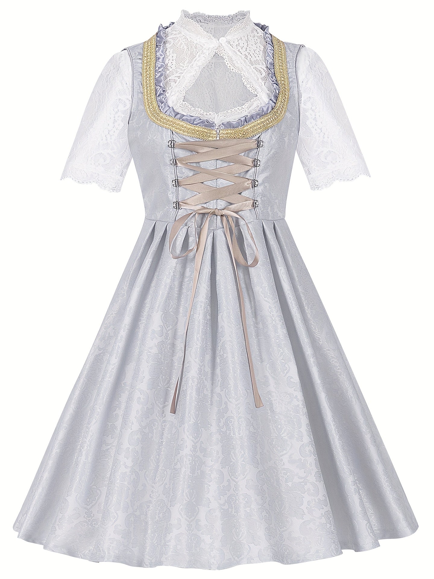 Women's Oktoberfest Bavarian Dress with Corset Lace-Up and Lace Skirt