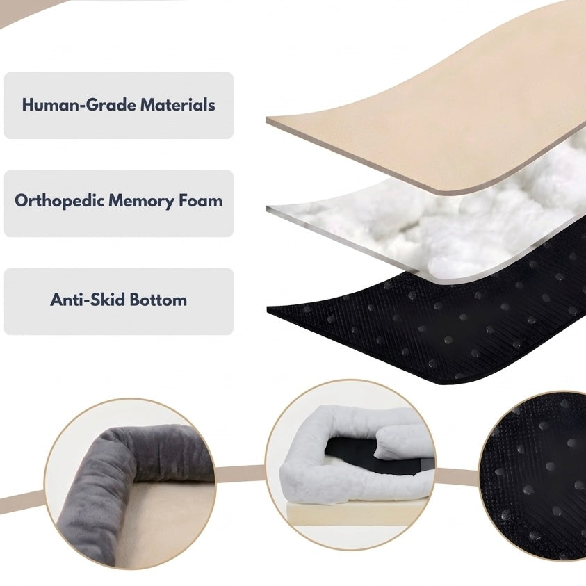 Memory Foam Dog Bed with Bolstered Edges | Waterproof & Non-Slip | 3 Sizes