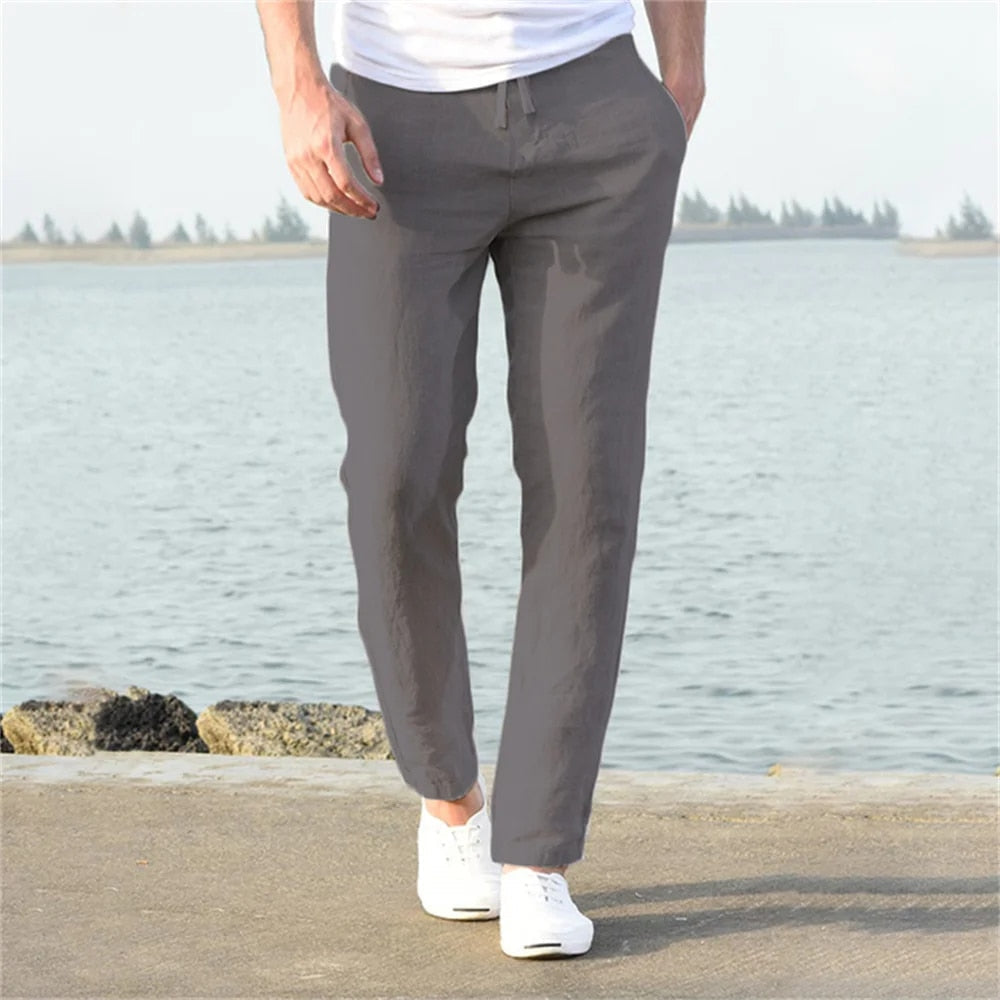 Men's Casual Linen-Blend Trousers | Drawstring Waist & Breathable Fabric | Lightweight Comfort | All-Season Wear