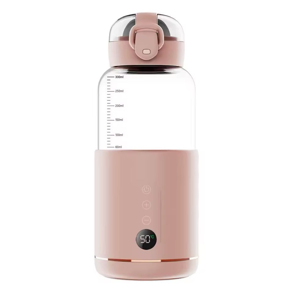 USB Baby Bottle Heating Device - 300ml Borosilicate Glass, 37–55°C, LED Display, 8 Hour