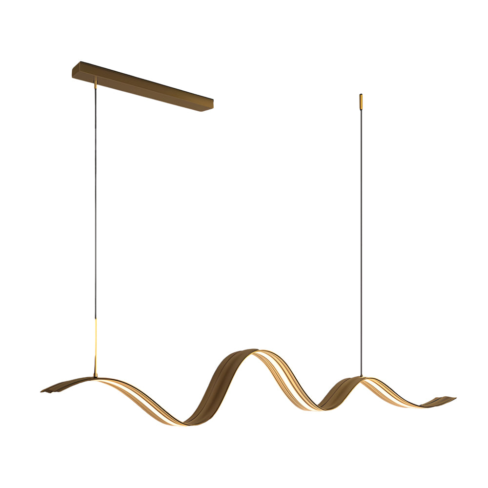 1-Light Elegant Flow Wave Linear LED Brass Pendant Light for Kitchen Island